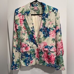 Silvian Heach Lenard Blazer Floral roses white pink office party silky flowy S